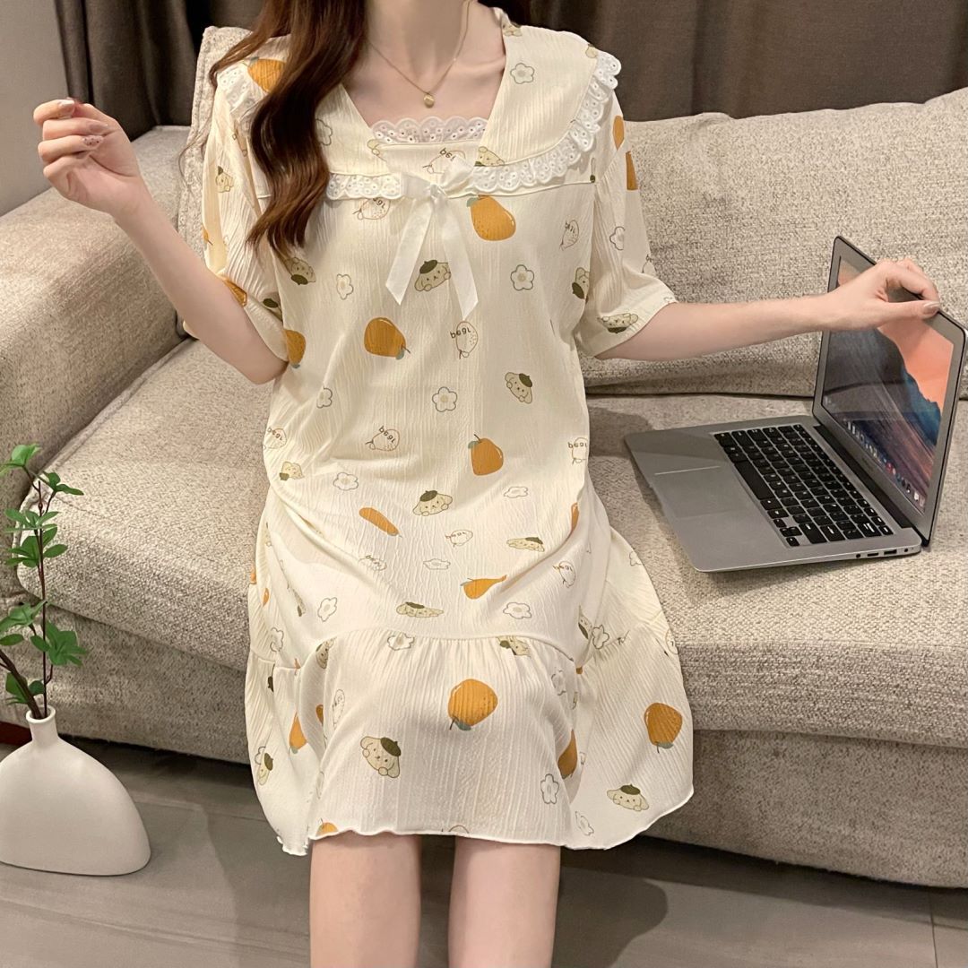 2024 pijama de mujer algodón de tela pijama de verano estudiantes frescos lindos mangas cortas ropa de cuello de muñeca media y larga