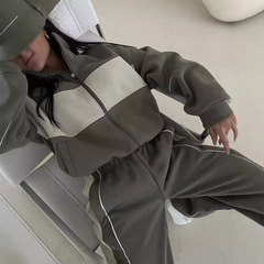 ファッション速売通クロスボーダー婦人服新型長袖衝突色ジャージズボンカジュアルスーツ秋冬スーツ女性