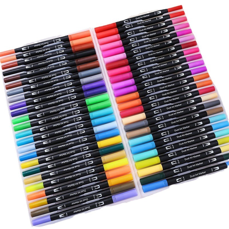 Promoción de Amazon 12 colores - 120 colores dos cabezas de acuarela para niños pincel de graffiti acuoso al por mayor