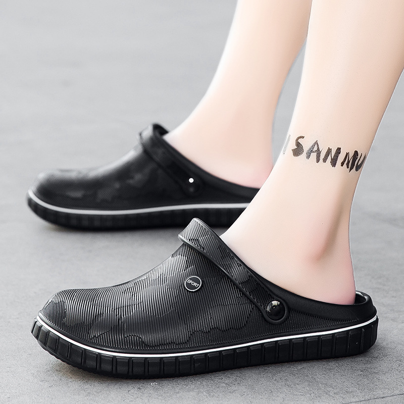 Baotou Solid Color Hole-Free Clogs Men's Summer Fashion Casual Large Size Chef Slippers Men's Outer Wear Beach Sandals