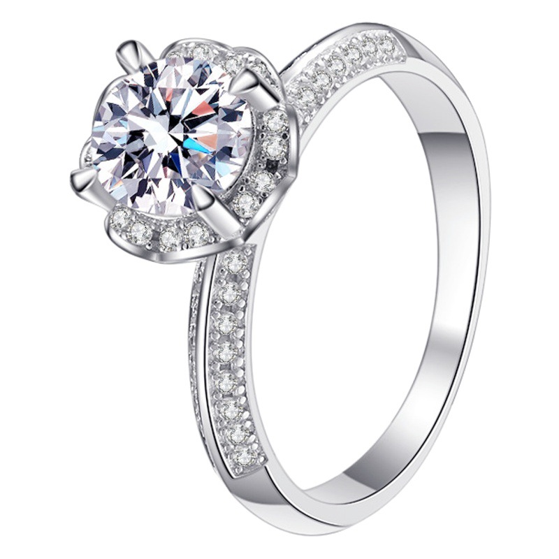925 anillo de bodas de plata esterlina moissanite femenino celebración de la flor quilate plateado PT950 anillo fábrica al por mayor suministro transfronterizo