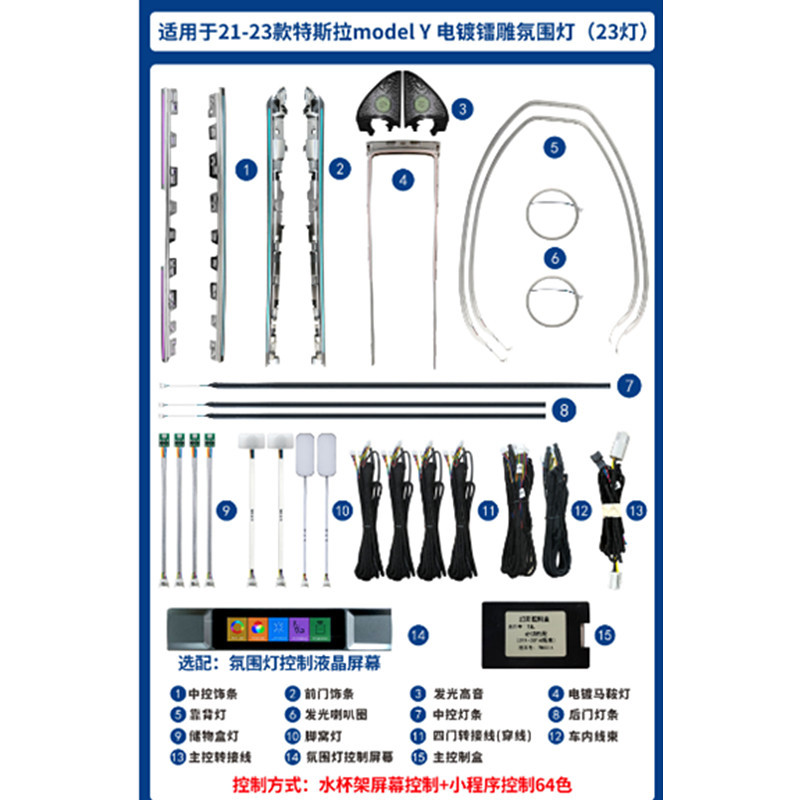 21-23 Tesla modelo Y especial de aluminio eléctrico esculpido tipo de luz de atmósfera