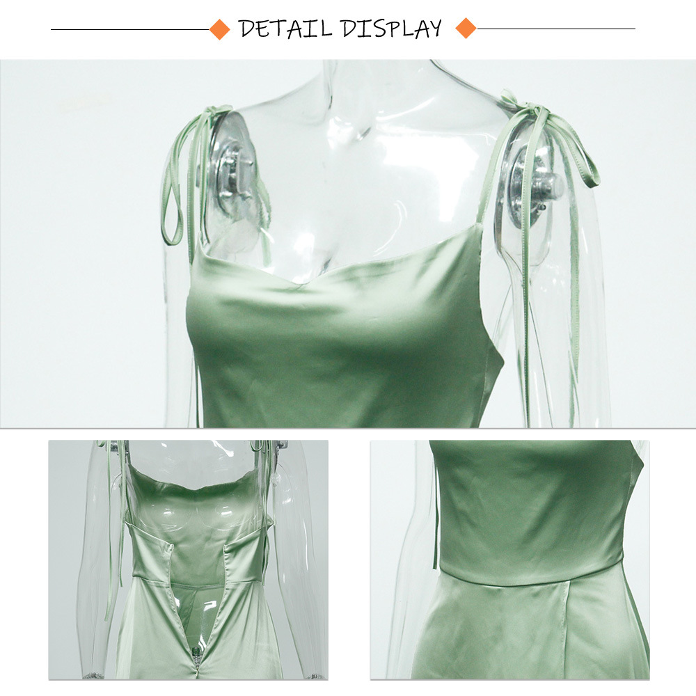 Women's Evening Dress Satin Square Neck Split Long Prom Gown_voghion.com