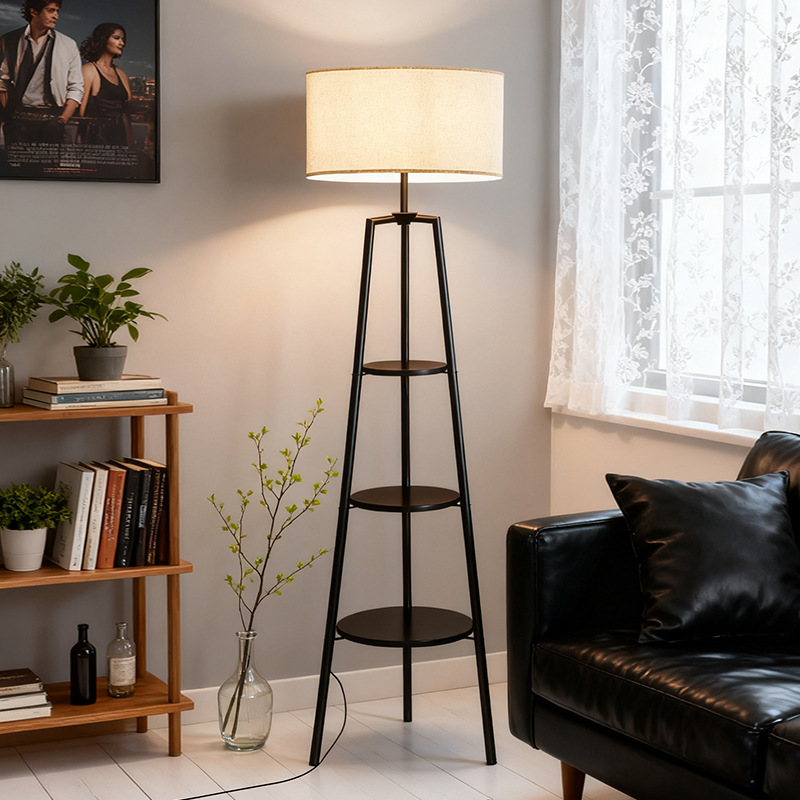 Living Room Floor Lamp with Integrated Shelf, Side Table, Ambiance Bedroom Bedside Lamp, Nordic Style, Simple and Creative Sofa Lamp