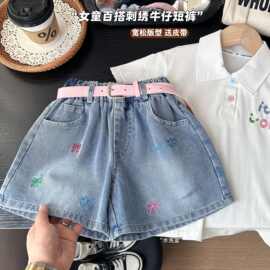 2026新款夏款童装女童儿童女孩子可爱卡通绣花牛仔短裤三分裤批发