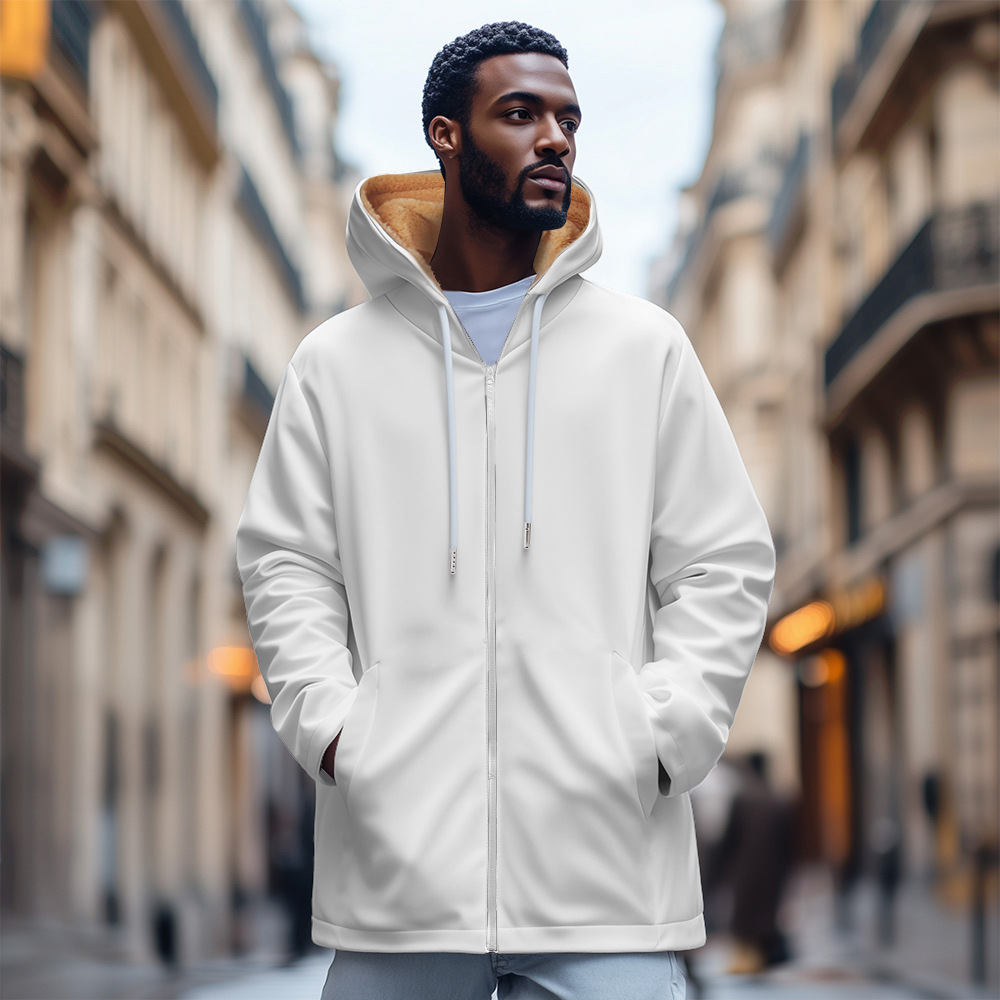 Neue britische Baumwolljacke mit plüschiger, bequemer, trendiger, lässiger Reißverschlusstasche und 3D-bedrucktem Kapuzenoutfit für Männer_voghion.com