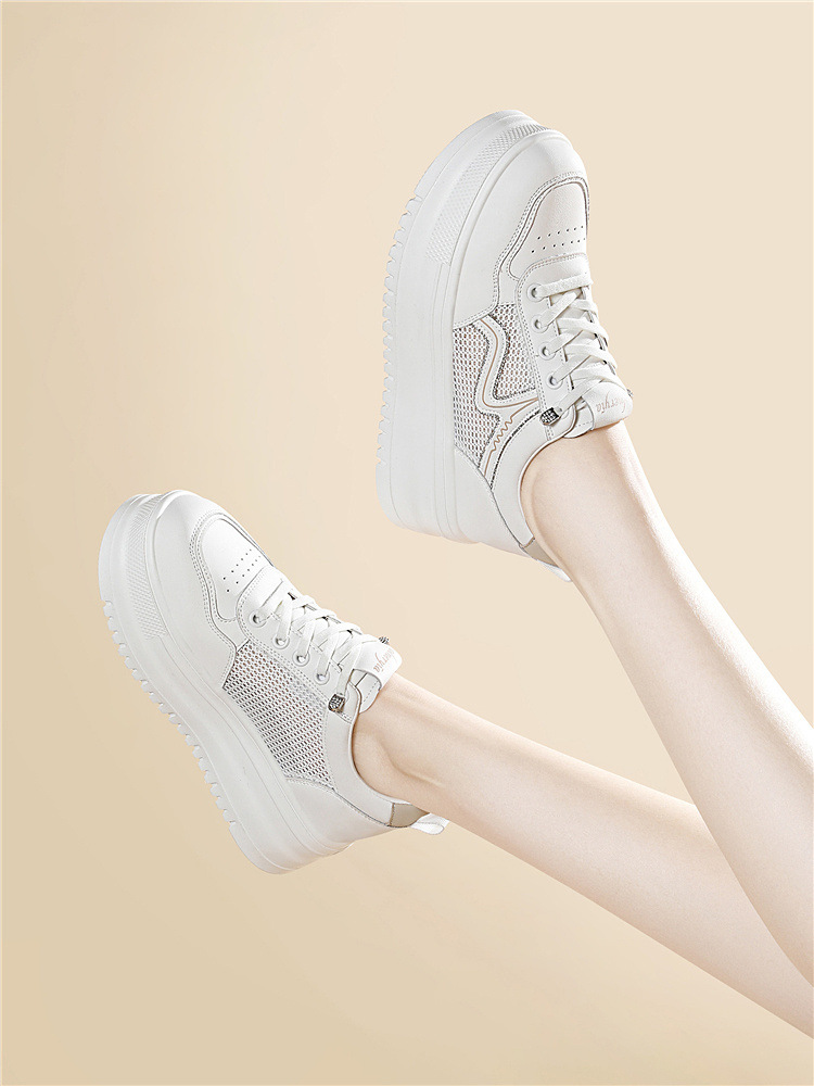 Giày sneaker nữ đế dày bánh xốp trắng phong cách mới xuân hè, đế mềm thoáng khí — 6077 Trắng, 6077 Bạch quả chi tiết 12