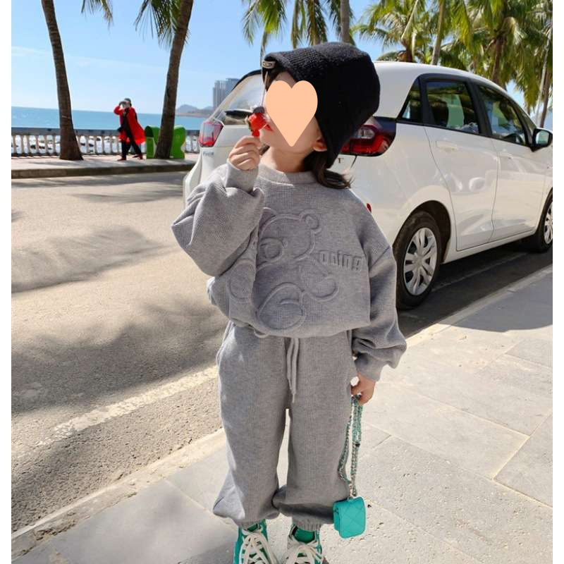 Ensemble sweat à capuche et pantalon long décontracté pour bébé fille (printemps/automne), motif oursons, vêtements pour tout-petits de 8 à 16 ans_voghion.com
