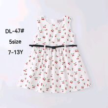 连身裙大童外贸新款夏季7Y-13Y女童棉裙子腰带碎花满印花潮流L16