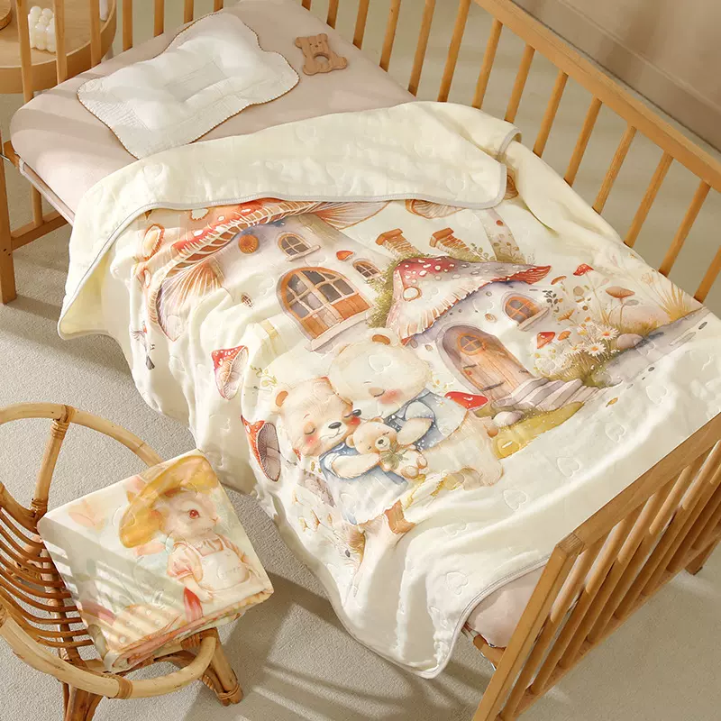 婴儿纯棉a类六层童被 新生儿加厚十层纱布盖毯婴童抱被提花浴巾