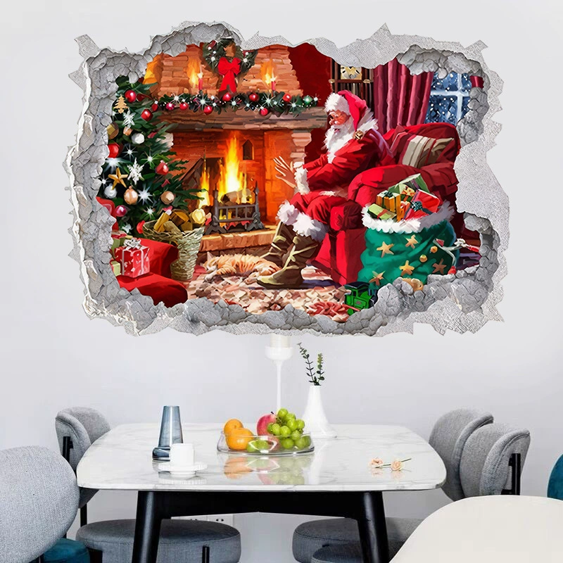 Новый Санта-Клаус с лосем, украшение для стены, наклейка на стену, самоклеящаяся наклейка для гостиной, рождественская вечеринка, постер