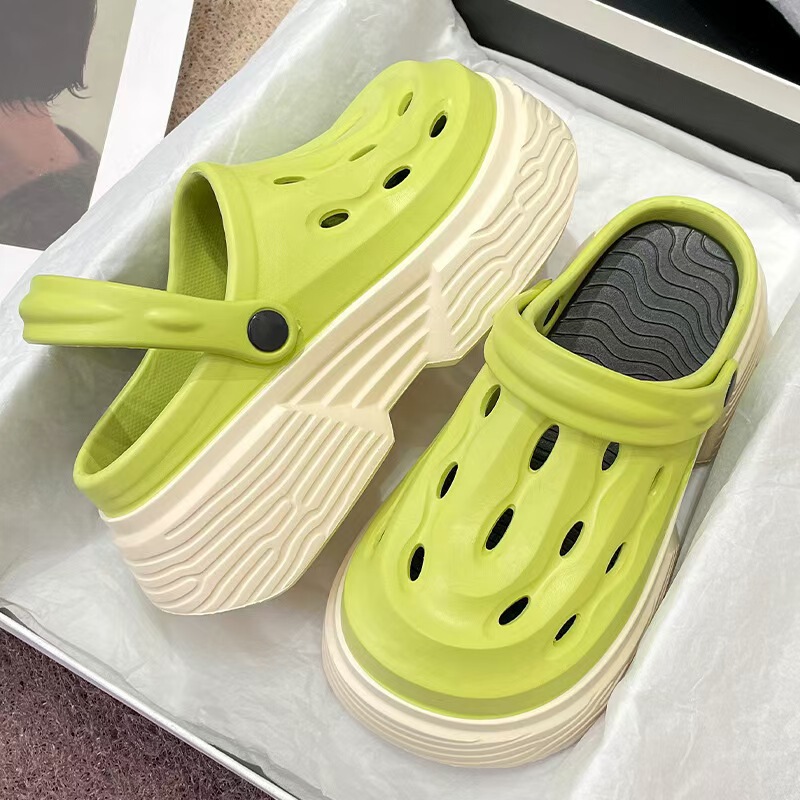 New Style Cave Shoes Casual Sports Style Shoes Feeling Eva Thick Bottom Height-up Slippers Women's Summer Cyber Celebrous Contrast Color Sandals