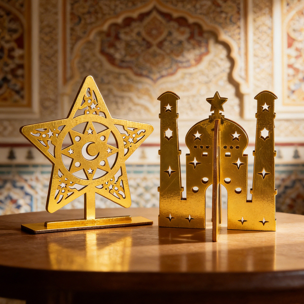 中东派对装饰月亮星星城堡木牌摆件阿拉伯节日装饰工艺品桌面摆件