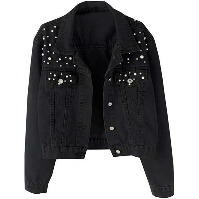 Women's Clothing Denim jacket for women fat MM plus size women's beaded diamond coat female student light blue jacket loose_voghion.com