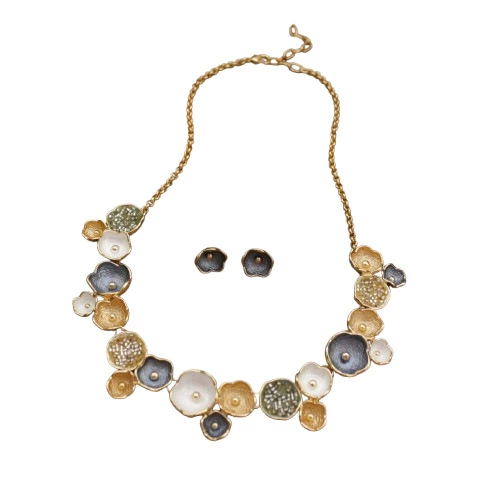 (Cross-border trading), yellow geometric coloring book, earrings, necklace, chain, fashionable universal set, flowered, simple and elegant design
