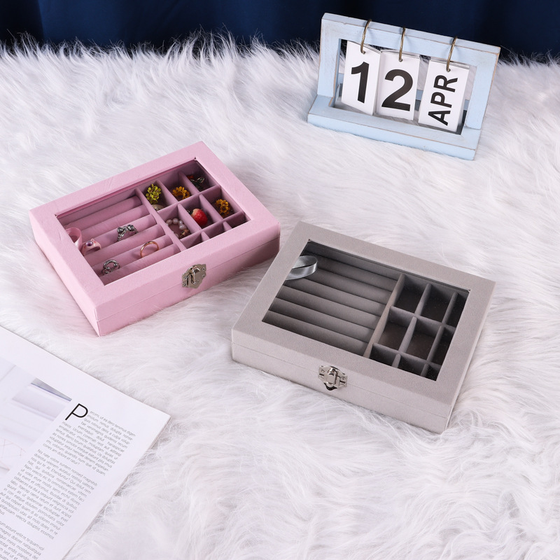 新款简约首饰盒 九格加厚绒布盒精致美甲收纳盒项链戒指包装盒子