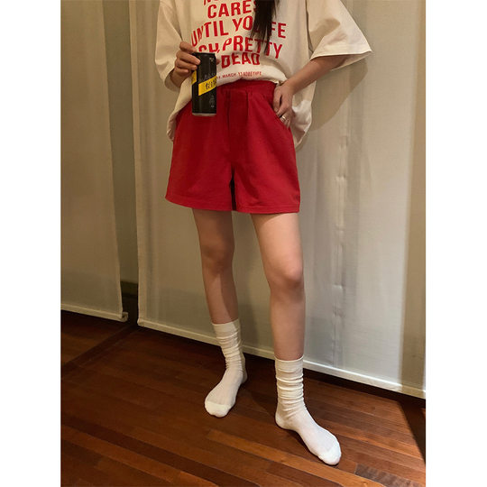 Huang Zheng Candy Color Shorts Women's 2023 Summer Korean Style High Waist Loose Wide Leg Sports Casual Pants 122KD1222