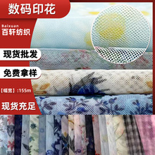 数码竹子印花渐变网纱网眼布国风布料做裙子面料网布褶皱欧根纱