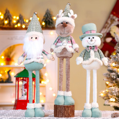 国境を越えた新製品クリスマス伸縮公仔装飾品グリーン布芸老人雪だるまヘラジカ長脚人形置物