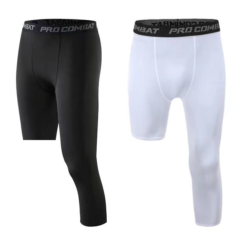 Basketball Single Leg Tight Pants Men's Sports Training Pants Fitness Long Short Leg Bottoming Pants Quick-drying Compression Pants