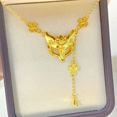 金店同款国风狐狸面具项链高级感轻奢仿真黄金吊坠仙气流苏锁骨链