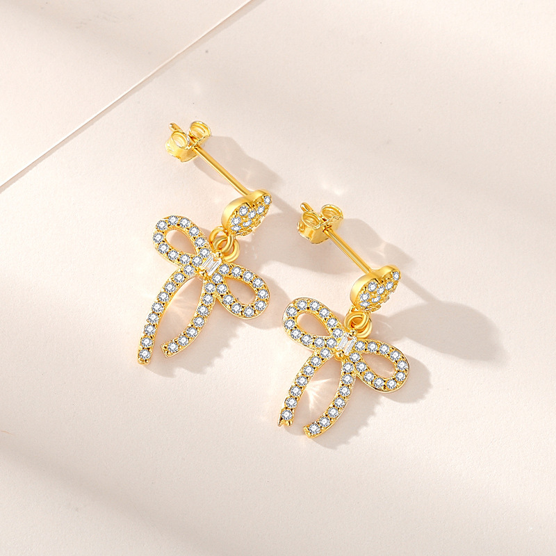 S925 precioso arco pendientes de plata esterlina 925 al por mayor de diamantes llenos pendientes de plata aguja femenina lindo arco pendientes