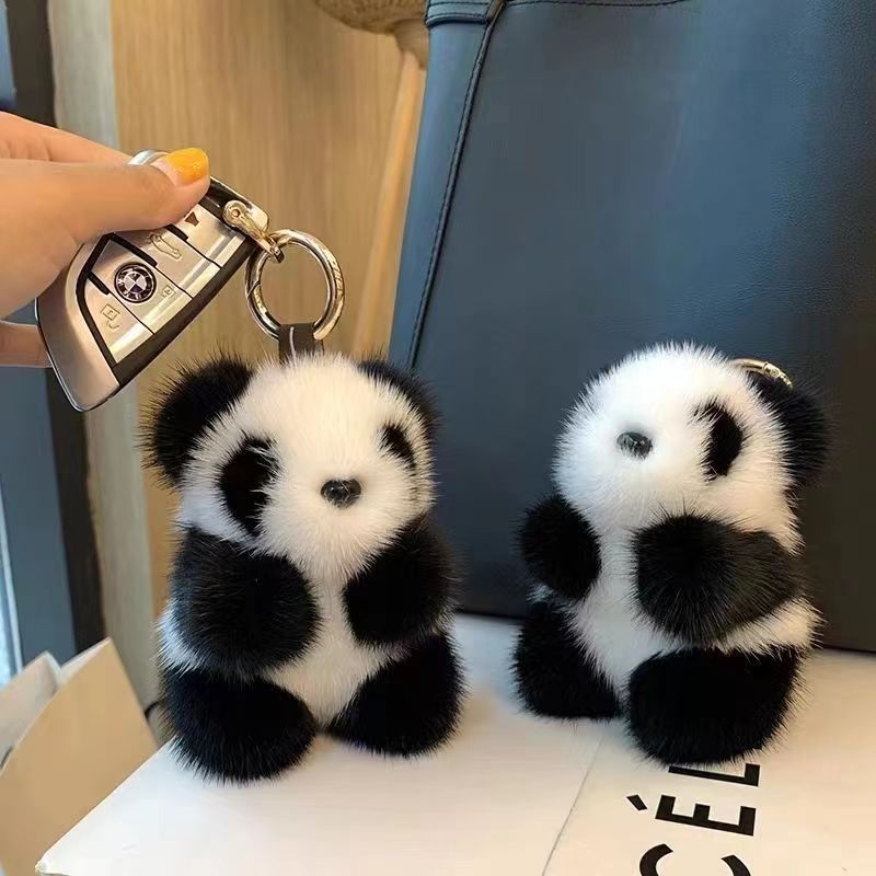 Lovely visón pelo panda colgante chatter con el mismo pequeño viento de fragancia bolso de mujer colgante inserción panda llavero