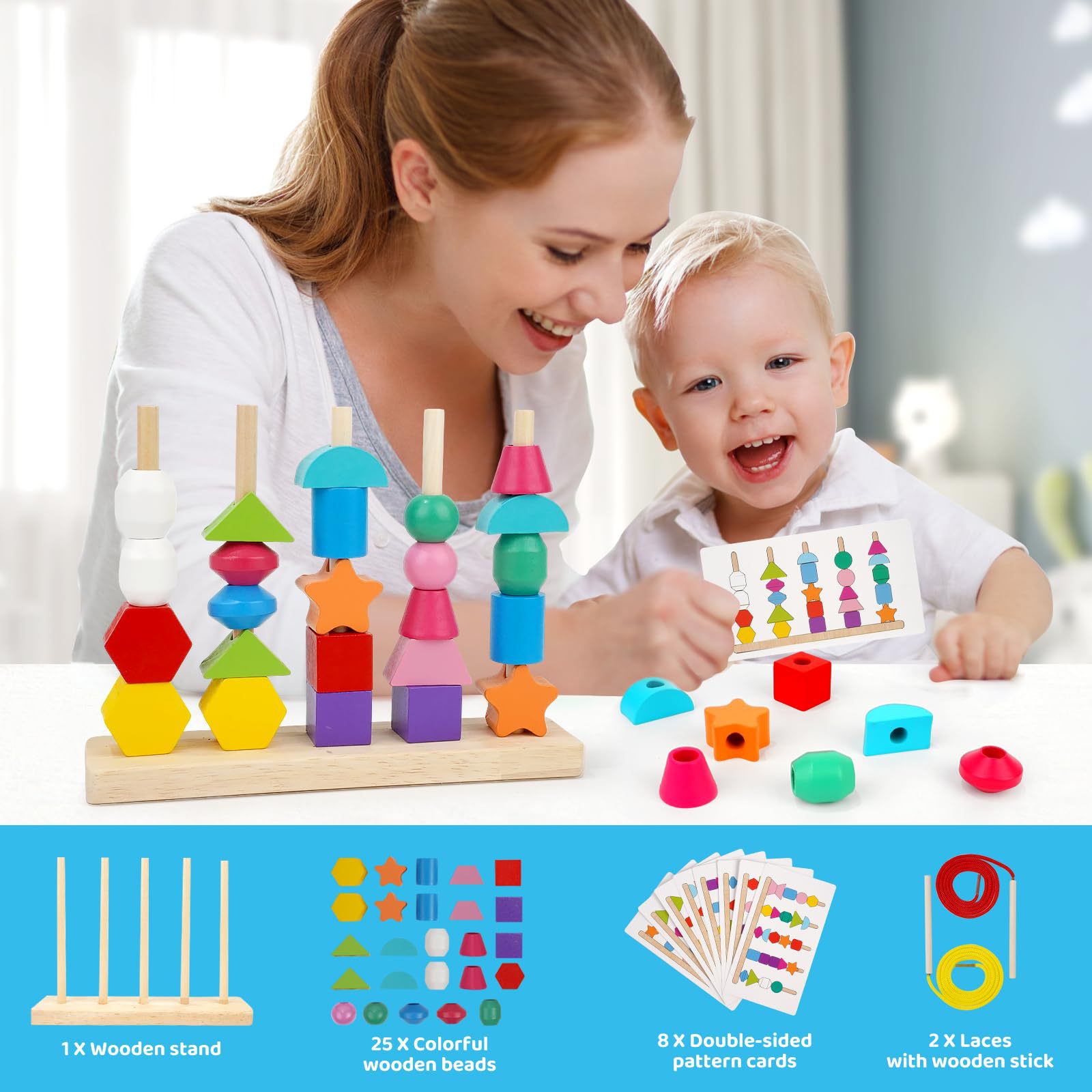 Cpc ce geometría de madera transfronteriza combinación cognitiva de bloques de construcción para niños con cuentas y cuerdas de cinco juegos de rompecabezas de columnas