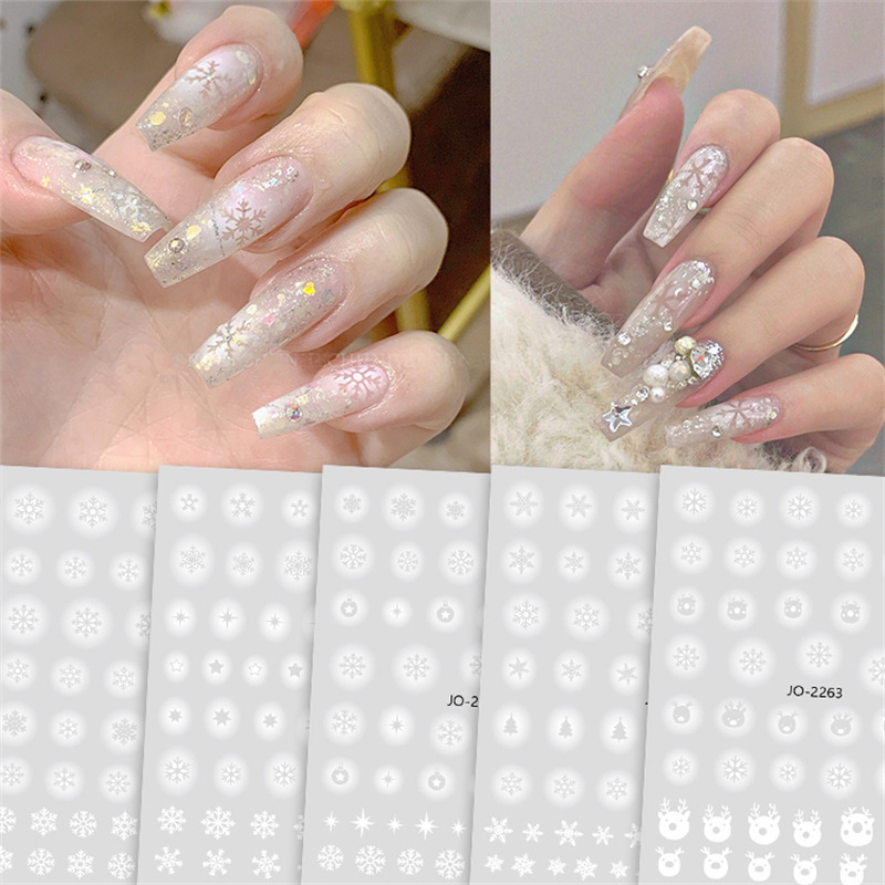 Online celebrity nail stickers Snowflake White Hollow star decals sweater nail Christmas all-match Nail Polish glue decorative stickers Online celebrity nail stickers Snowflake White Hollow star decals sweater nail Christmas all-match Nail Polish glue decorative stickers