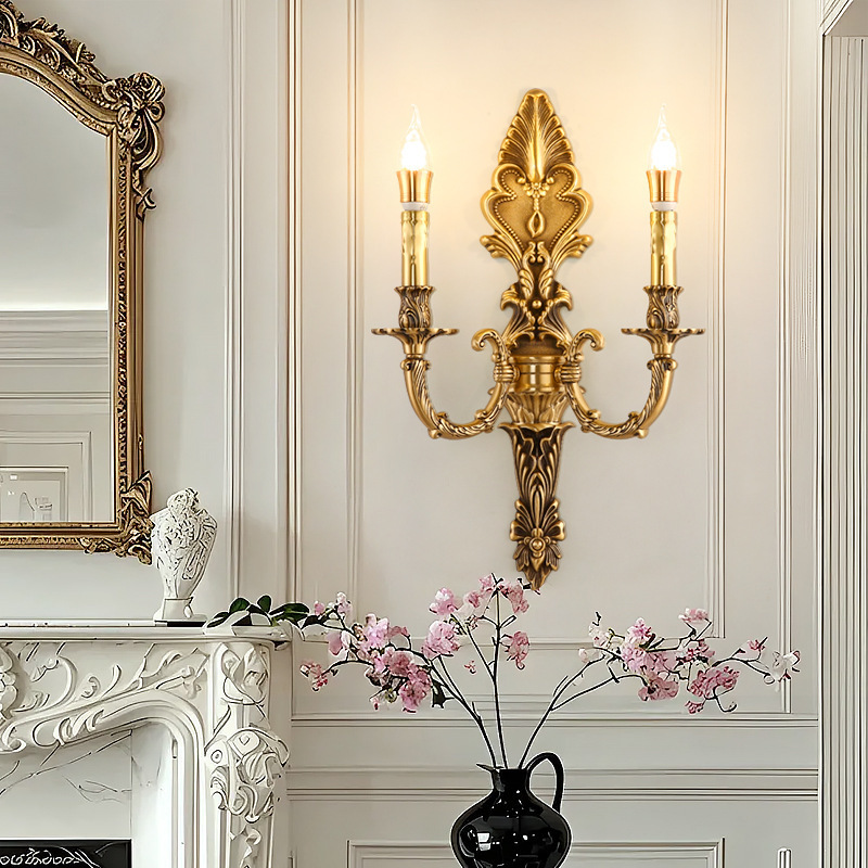 French-Style Art Wall Lamp, Villa Lobby Decoration, Copper Lamp, Vintage Light Luxury, Living Room, Bedroom, Bedside, Entrance Hall Lighting