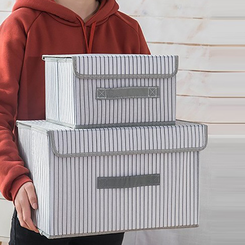 Vertical Stripesd Non-Woven Storage Box Foldableable Dust-Proof Clothes and Sundries Storage Box Wardrobe Foldableable Storage