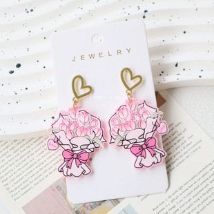 Mother's Day Teacher's Day Cute Bouquet Acrylic Earrings Pink Carnations Sweet Earrings Holiday Gift Earrings