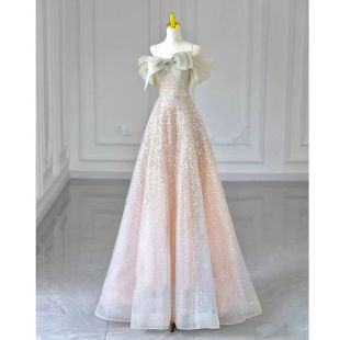 One-Shoulder Birthday French Evening Dress for Women, High-End Engagement Toast Dress for Women, New Style for Brides in 2025