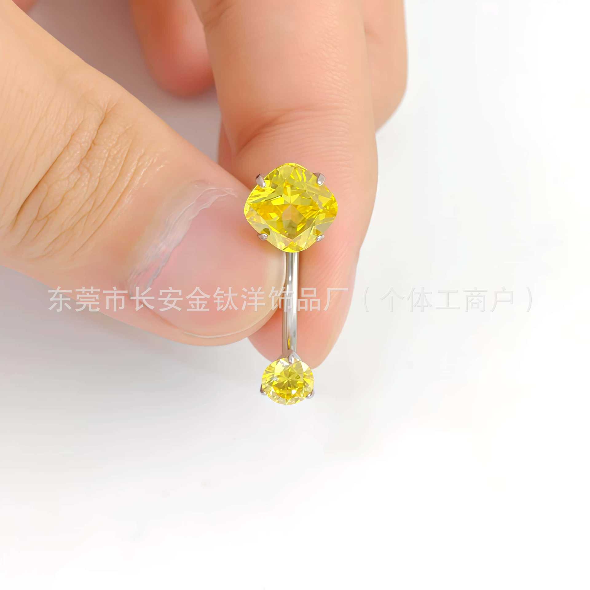F136 Titanium Internal Thread Double-Ended Fat Square Zirconium Curved Rod Navel Ring G23 Titanium Alloy Body Piercing Jewelry detail image 7