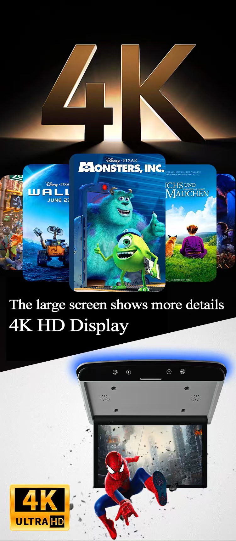 Cross-Border 15.6inch Inch Car Ceiling-Mounted Tv Monitor Android 13 System Ips USB Car Rear Entertainment