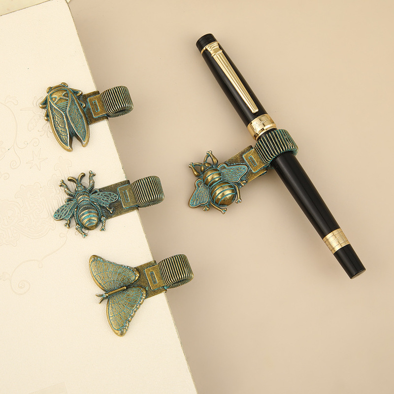New Vintage-Style Insect Metal Pen Clip Student Notebook Accessory Pen Holder Portable Zinc Alloy Fixed Book Clip