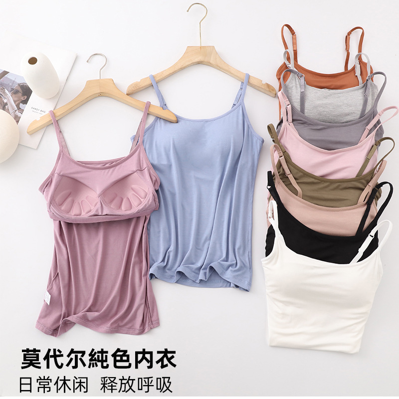 가슴 패드가있는 여름 모달 슬링 조끼 느슨한 잠옷 여성용 간단한 통기성 일체형베이스 슬링 도매