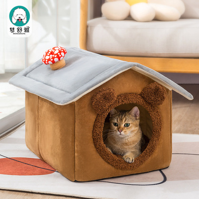 Cat litter House modelling Closed Washable winter keep warm Cat house Kittens villa small-scale Kennel Dogs