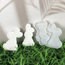 X1366 两只花纹兔子摆件 桌面装饰水泥石膏模具DIY硅胶模具