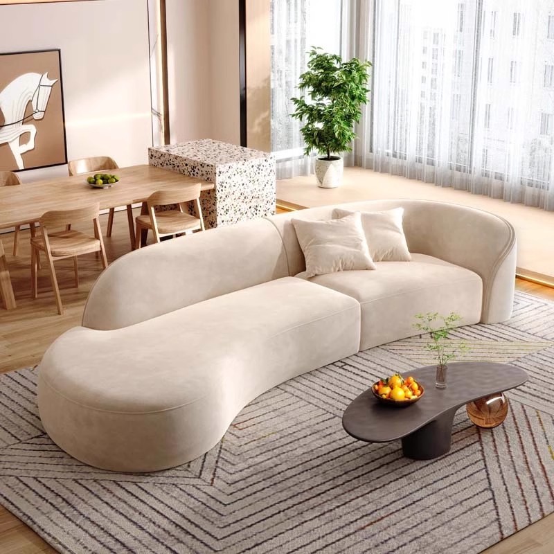 Sofá de tela curva, estilo de casa pequeño, estilo de sala de estar moderno, minimalista italiano, nuevo sofá creativo de 2024