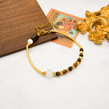 美拉德色虎眼石手链18k金不锈钢串珠轻奢高级感气质爆款饰品批发