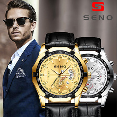 跨境外貿男表watch一件代發男士手錶夜光防水皮帶日曆鏤空石英表