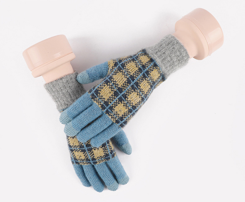 Frau Retro Plaid Wolle Handschuhe 1 Paar display picture 1