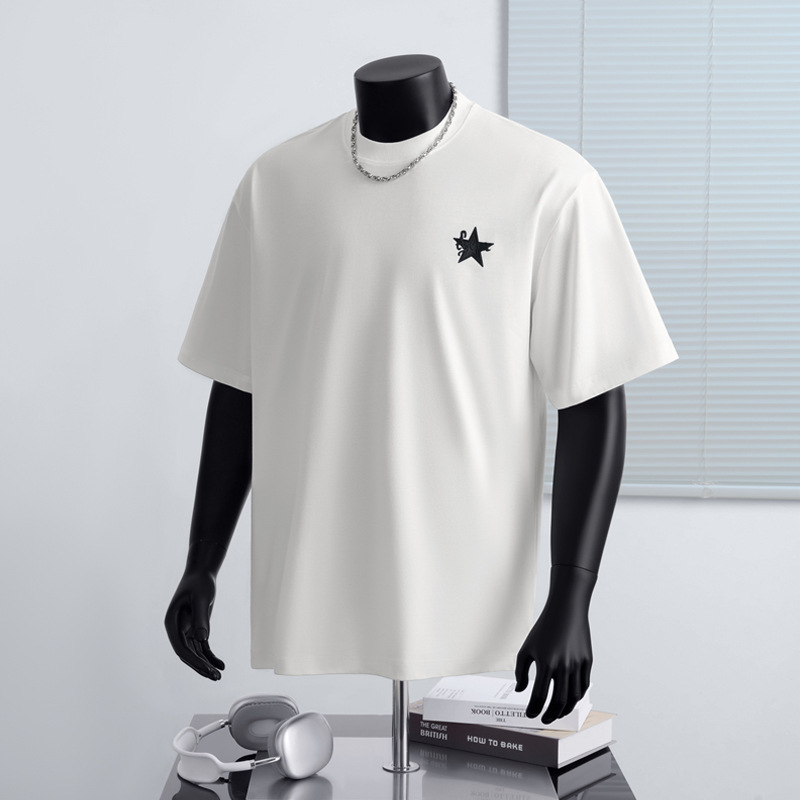 メンズ夏 240 グラム双糸 Tシャツメンズトップトレンディなラウンドネックルーズ多用途カジュアル通気性ボトリングシャツ女性のための|undefined