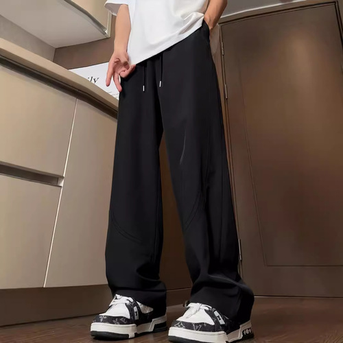 Slim Fit Loose Straight Leg Pants for Men - Cold Sensation Ice Silk Pants, Suitable for Spring, Summer, Autumn, and Winter - Thin and Casual Streetwear Brand Large Size Wide Leg Straight Pants