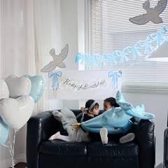 インスタイル韓国風女の子の誕生日写真小道具レイアウトピンクブルーリボン1歳パーティー背景吊り布装飾