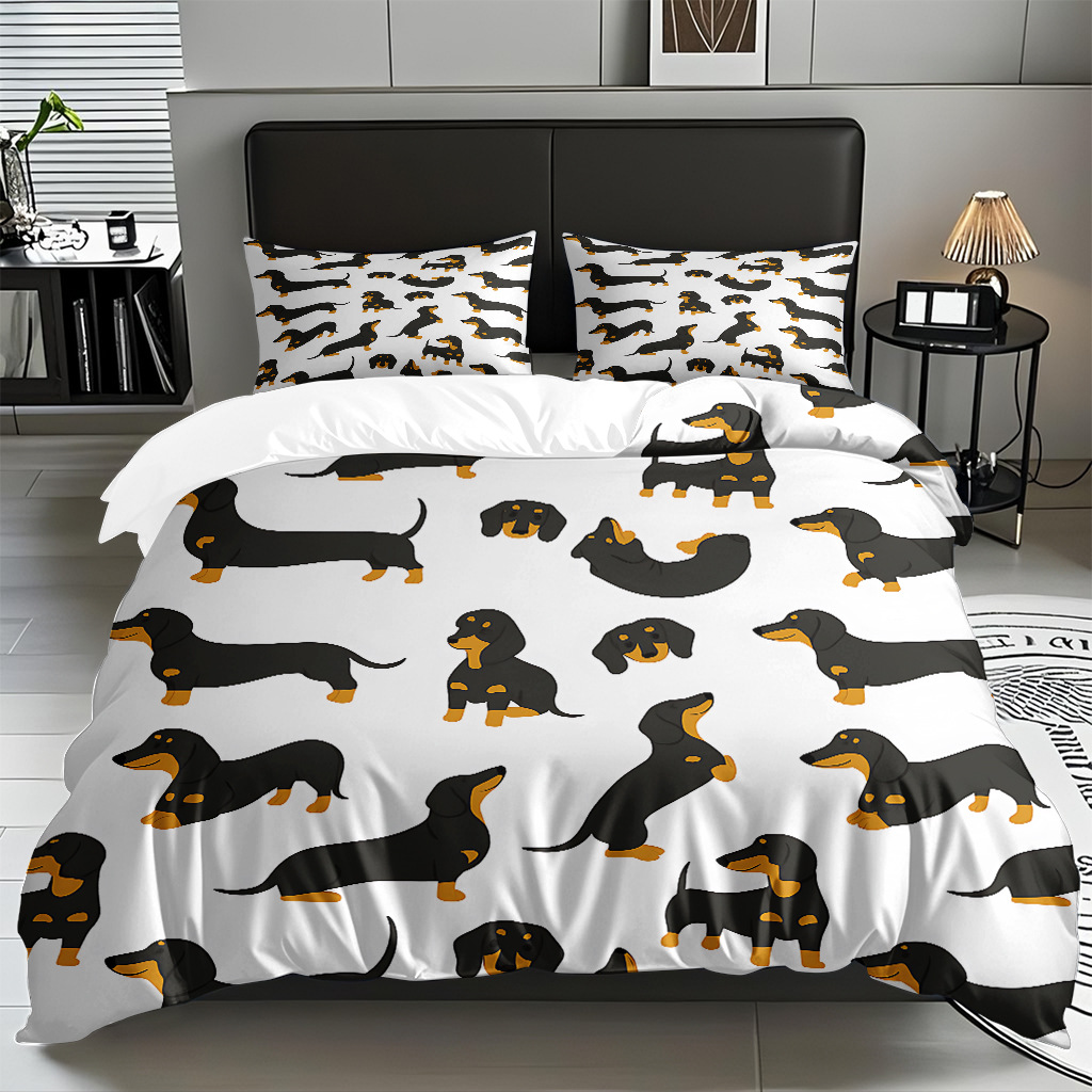 Fábrica de origen transfronteriza textil doméstico TEMU / JIT suave piel abrasiva caricatura cachorro impresión digital set edredón