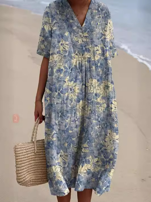New Women's Clothing Hot-Selling Comfortable Loose Printed Long Dress_ecoleips.com