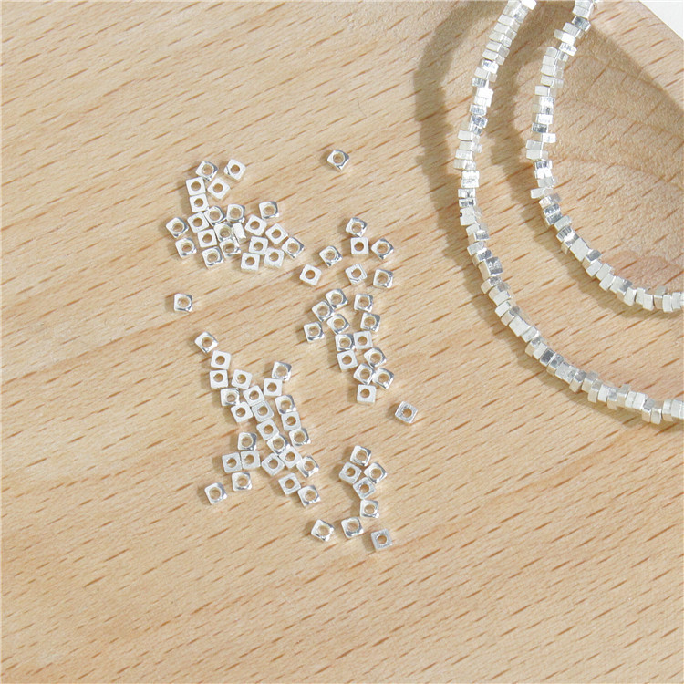 S925 Sterling Silver Mini Broken Silver Beads DIY Pearl Bracelet Necklace Small Square Spacer Accessories Jewelry Material