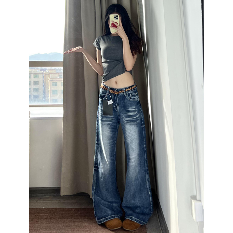 Women's Flared Jeans, Straight-Leg, Low-Waist, Wide-Leg, Loose Fit, Spring/Summer, Slimming Effect